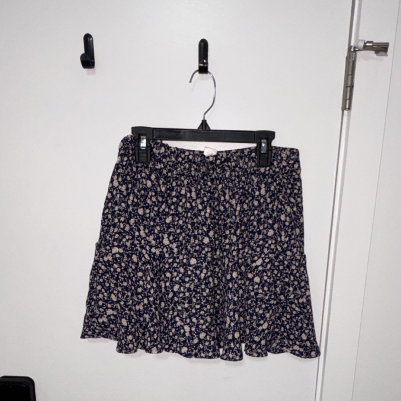 Romantics Blue White Floral Chiffon A-Line Mini Skirt Ruffle Hem Pull On L