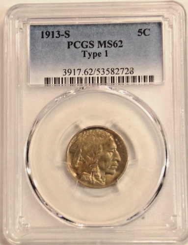 1913-S (Type 1) Buffalo Nickel PCGS MS62 Nice Color