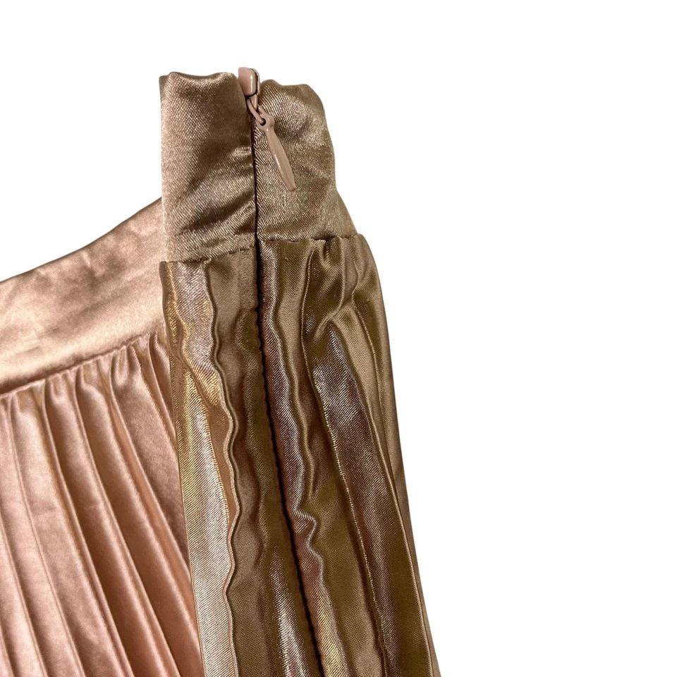 Falda midi plisada acorde satinada Allegra K champán dorada cintura elástica L Foto 3 de 4