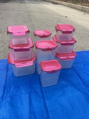 Lock & Lock Food Storage Containers Set Pink Lids Airtight Plastic Kitchen Lot