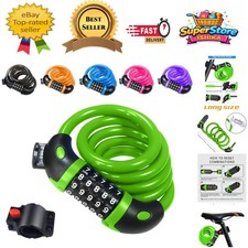 Image of Durable Keyless Bike Lock with 5-Digit Code - 120cm Long Cycle Security in Green
