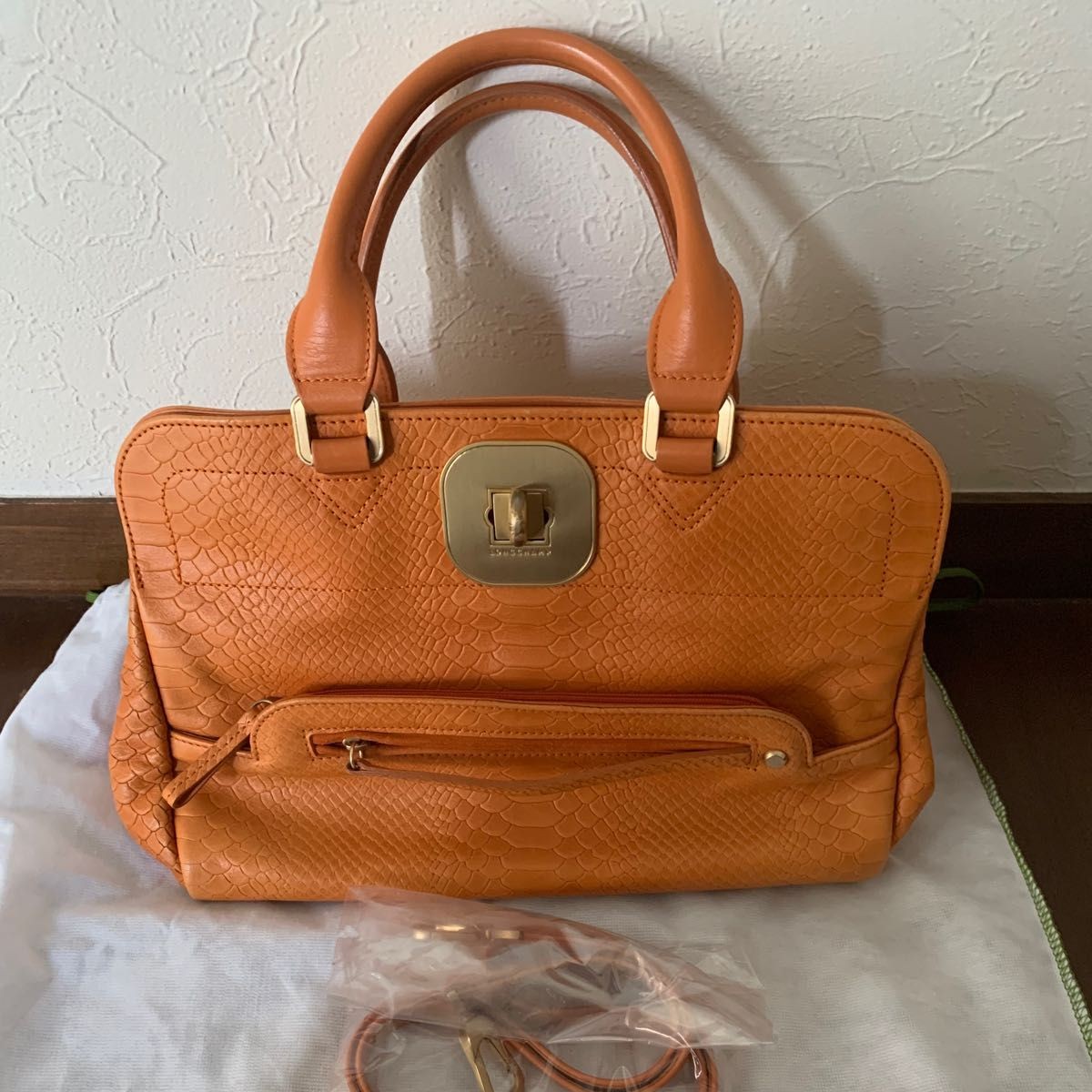 LONGCHAMP 2WAY Leather Shoulder Bag Python Emboss… - image 1