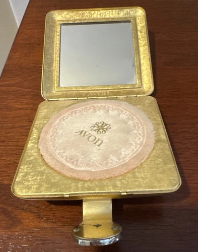 Avon Imperial Jewel Gold Tone Square Makeup Powder Mirrored Compact Vintage Puff - Picture 2 of 12