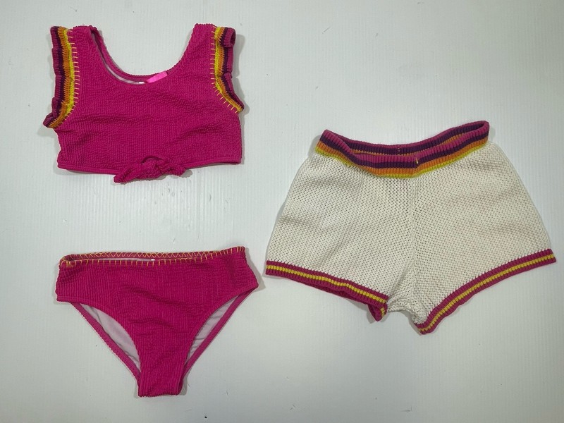 Betsy Johnson Girls Youth Pink White Tank Bikini Shorts 3Pc Swimwear Suit 12