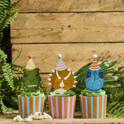 Dinosaurier Party Cupcake Topper & Essen Tassen-12er Pack