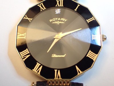 ROTARY UCAR321 10KGP Diamonds Star-Cut Crystal Quartz Unisex Wristwatch - Rare