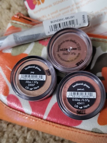 3X bareMinerals Glimer Joy, glimpse Petal, Eyeshadow Silk Rose & Blending Brush - Picture 3 of 7