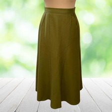 Vintage HARVE BENARD A-Line Midi Skirt Wool Blend Lined Olive Green Career Sz 10