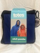New Totes Brand Adult Waterproof Blue Poncho  Mesh Carrying Bag