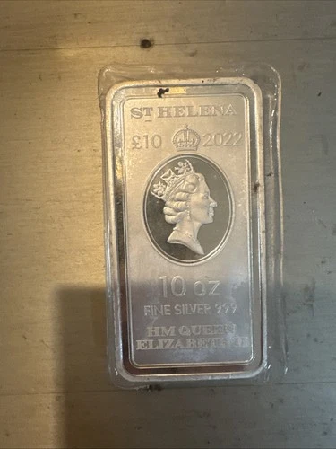 St Helena 10oz Pure Silver bar Bullion 10 Troy Ounces Queen Elizabeth 2022 Eic