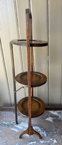 Vintage Oak Three Tier Folding Cake Stand - Picture 4 of 8