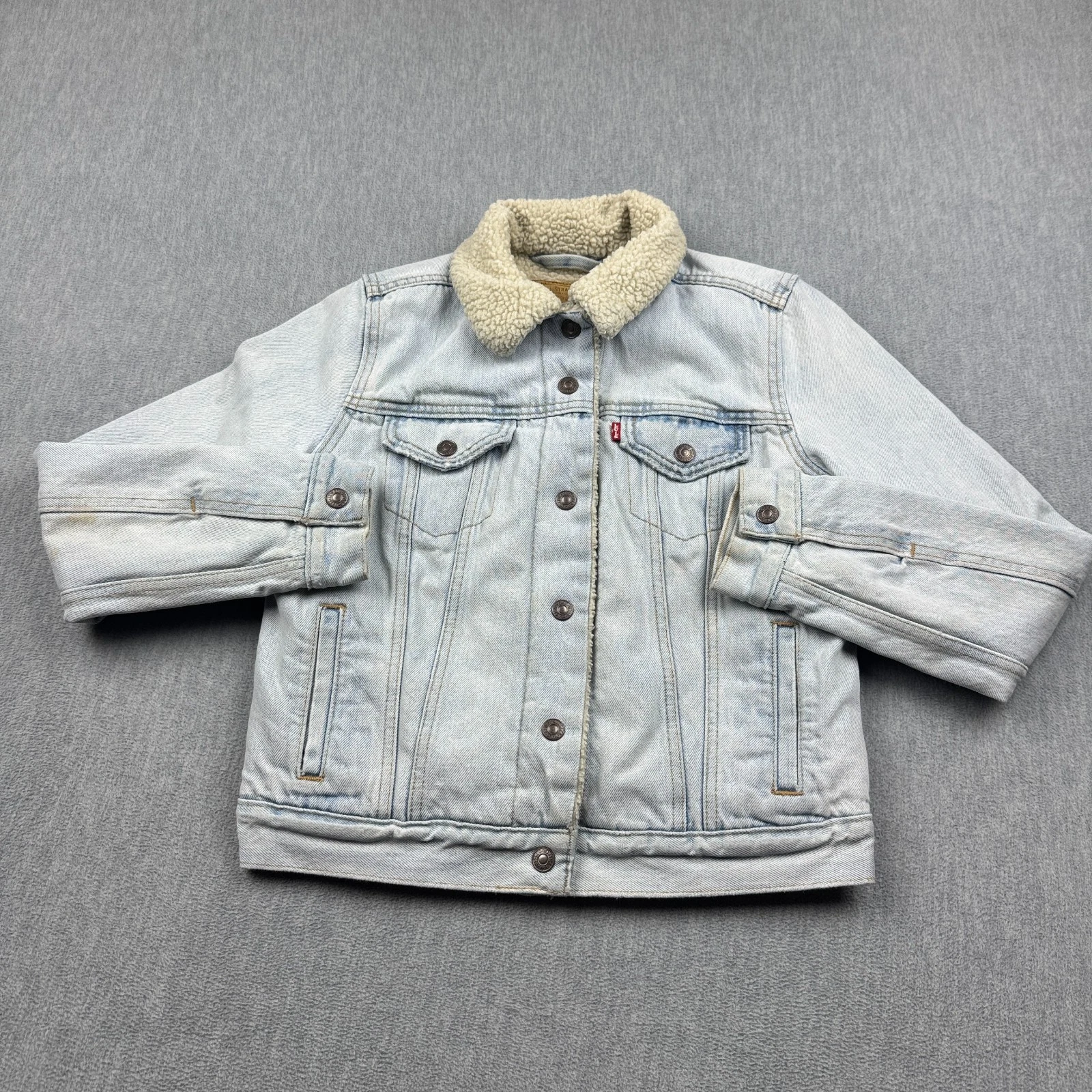 Levis Jacket Womens XS Blue Denim Sherpa Collar Lined Trucker Button Pockets