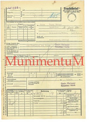 Frachtbrief Gebr. Reisser KÜNZELSAU m. Spedition Georg Hörner 1954 WEIKERSHEIM
