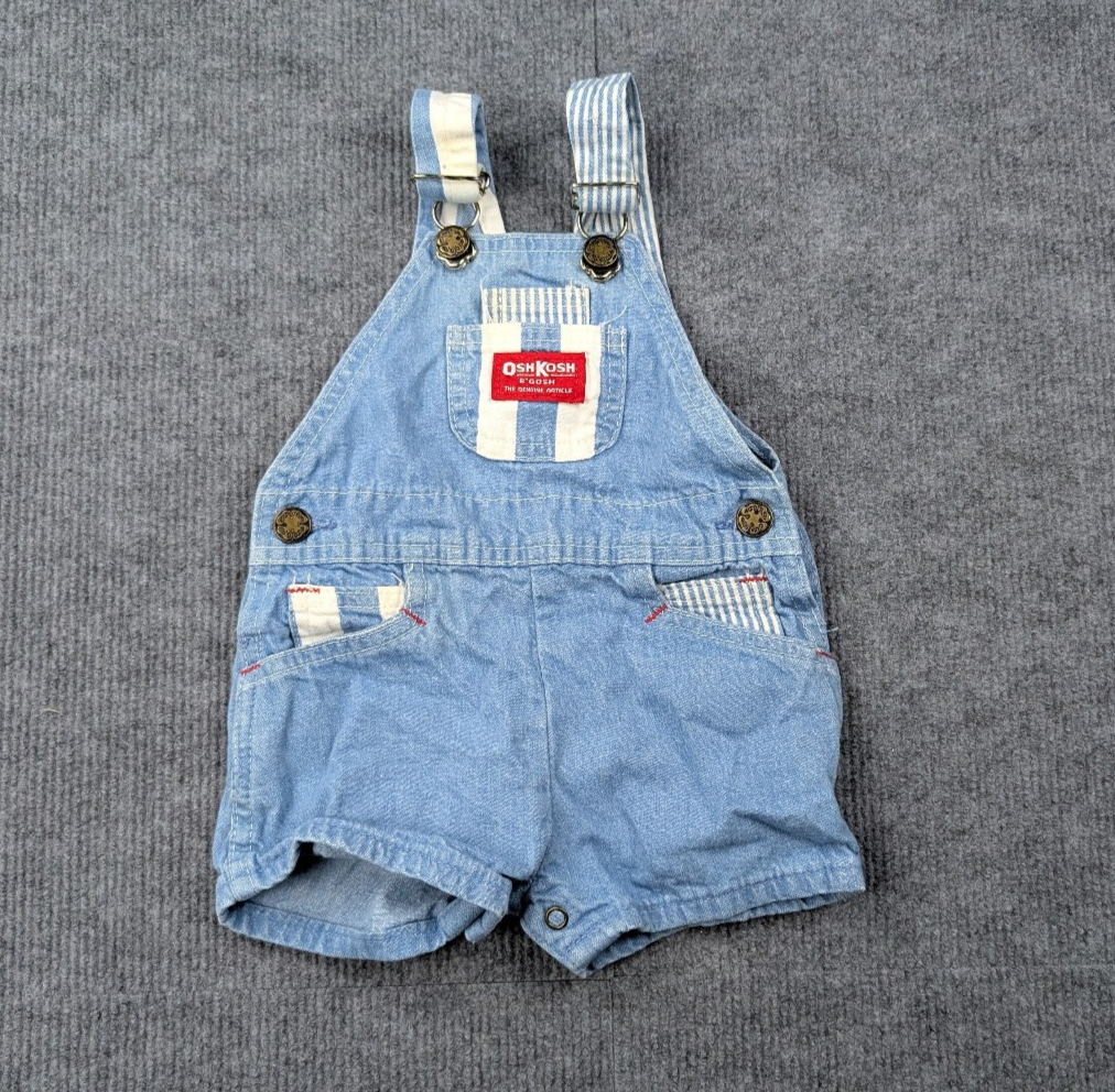 Vintage OshKosh B'Gosh Overalls Baby 12M Railroad Stripes USA Made Vestback Shor
