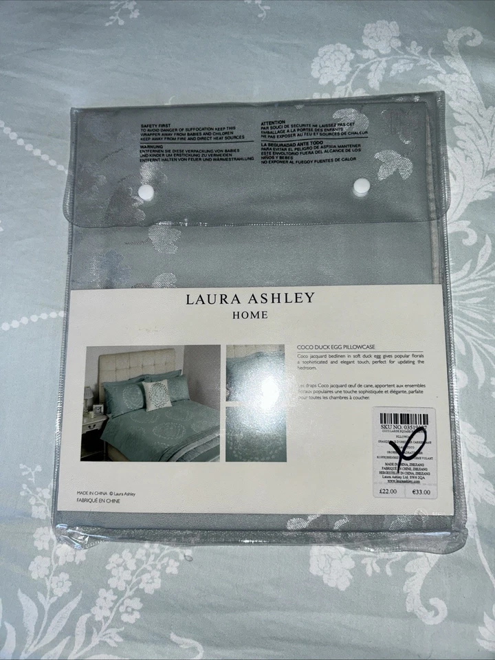 Laura Ashley Coco Jacquard Duck Egg Blue  Housewife Pillow Case BN Rrp £22 - Image 4 of 4