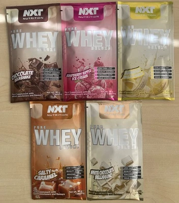 NXT Nutrition Pure Whey Deluxe 30g Sachets Hi Protein Low Carbs & Fat All Flavrs