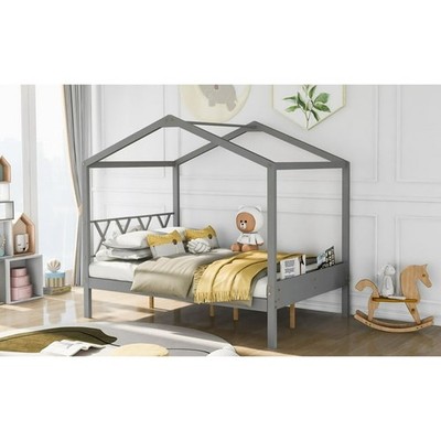 SPACE GRAY - BED BATH & BEYOND FULL SIZE WOOD HOUSE BED WITH STORAGE