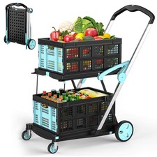 Grocery Cart Foldable 200LBS Collapsible Crate Foot Brake