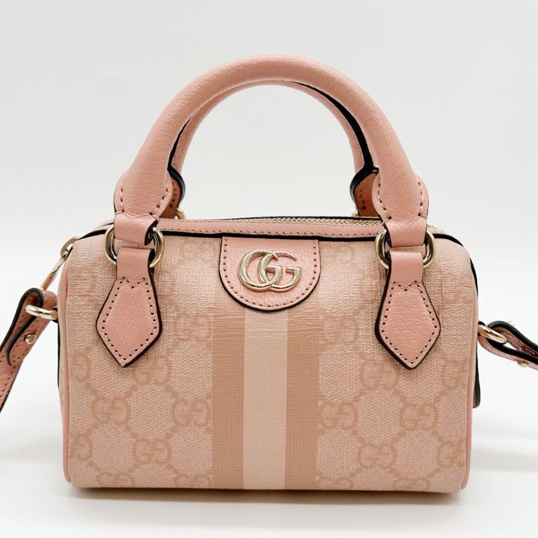 GUCCI GG Supreme Ophidia 2 Way Handbag PVC Pink Mini Shoulder 781490 Authentic