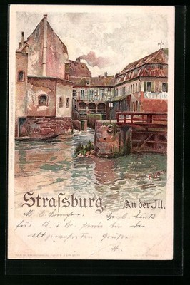 Artist postcard Franz Xaver Hoch: Strasbourg, lot on the Ill 1899 