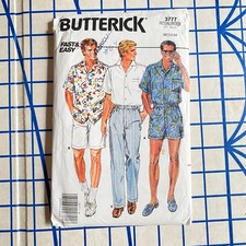 Mens Uncut 1980s Shorts Pants Shirt Pattern Medium Butterick 3777