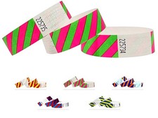 Tyvek Wristbands-Striped-500 Pack-3/4 Wristbands for Events   Pink-Green, 500