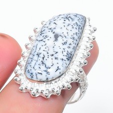 Natural Dendrite Opal Gemstone 925 Sterling Silver Jewelry Ring Size 8 US
