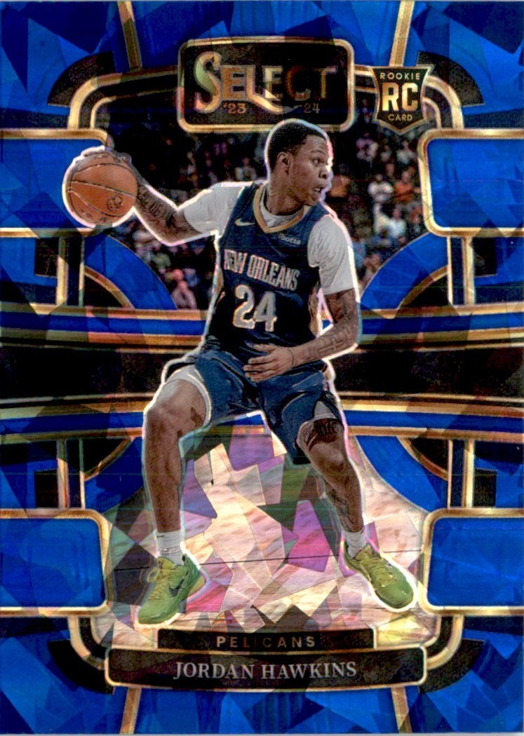 Jordan Hawkins 2023-24 Panini Select Cracked Ice Blue Prizms RC #72 New Orleans