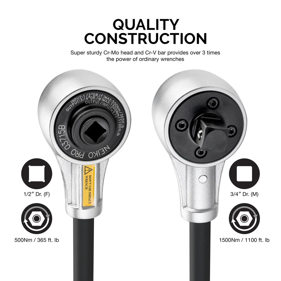 PRO 03715B 1/2" Drive Torque Wrench, 1100 Foot-Pound Heavy Duty Torque Multip... - Image 2 of 4