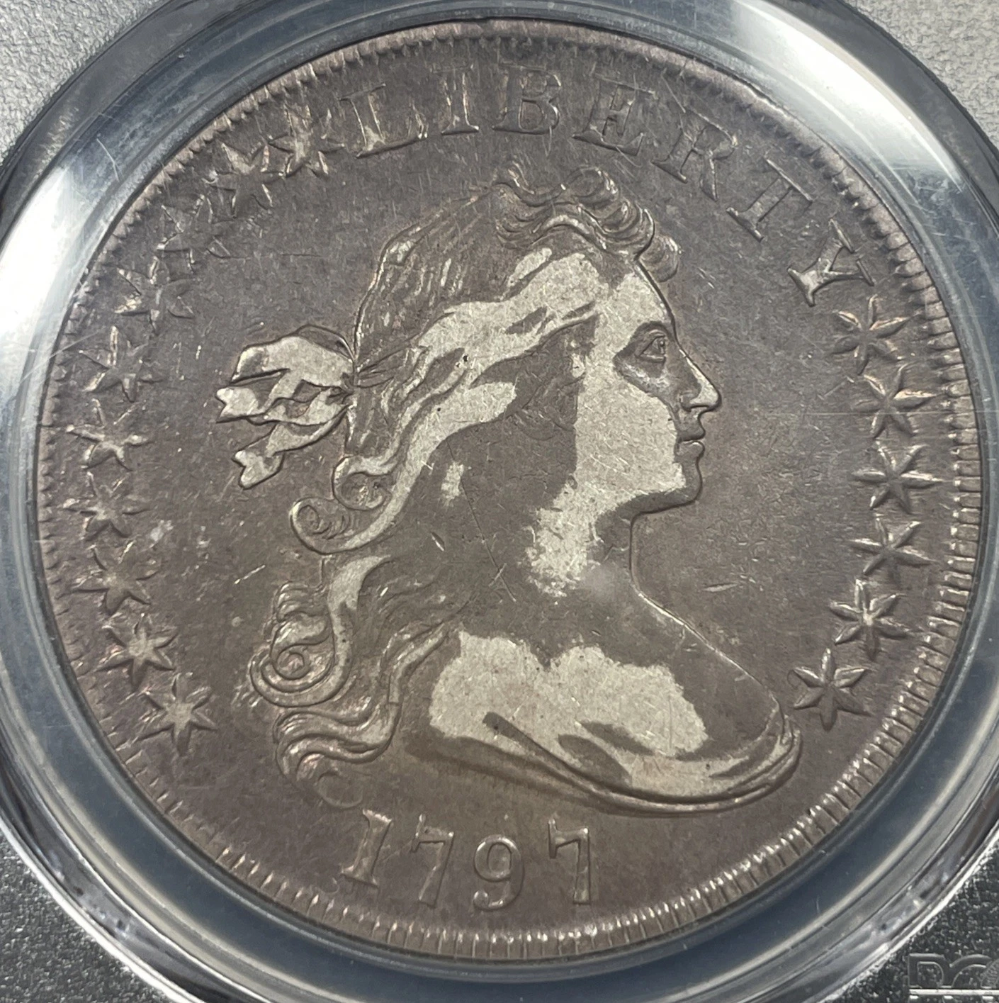 1797 Draped Bust Silver Dollar $1 10X6 Stars PCGS VF25 Nice Original Patina