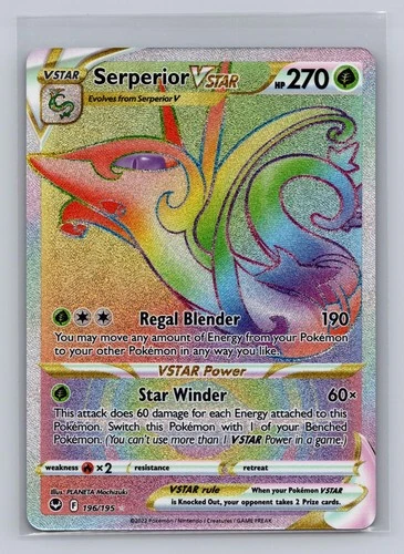 Serperior VSTAR 196/195 Rainbow Rare Silver Tempest Pokemon Holo Near Mint