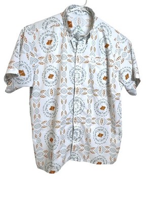 F.S.P. Shirt Mens Large White Gray Orange Geometric Print Button Up Casual