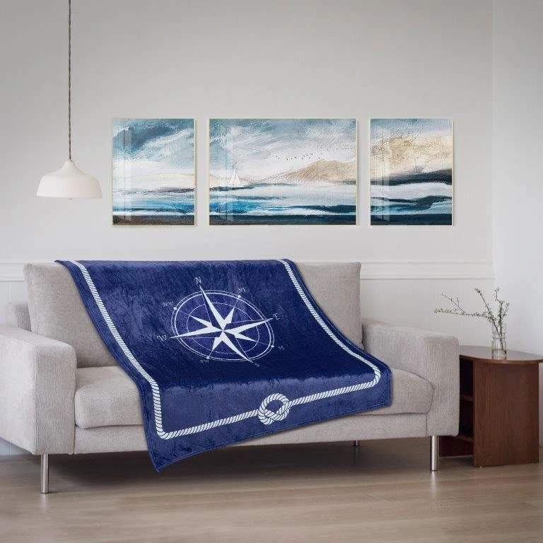 Nautical Compass Star Blue High Quality Mink Faux Fur Throw Blanket Super Soft - Image 3 of 4
