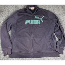Puma Track Jacket Mens XL Navy Full Zip Distressed Logo Lifestyle Sport Vintage