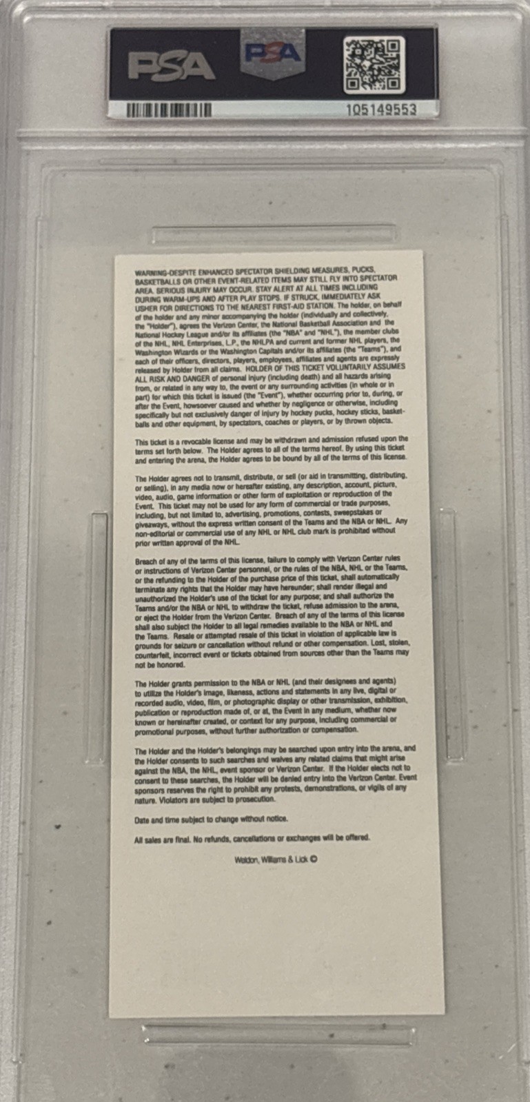 2015 Capitals / Alex Ovechkin sets NHL Russian goal record -- PSA FULL TICKET  view 2