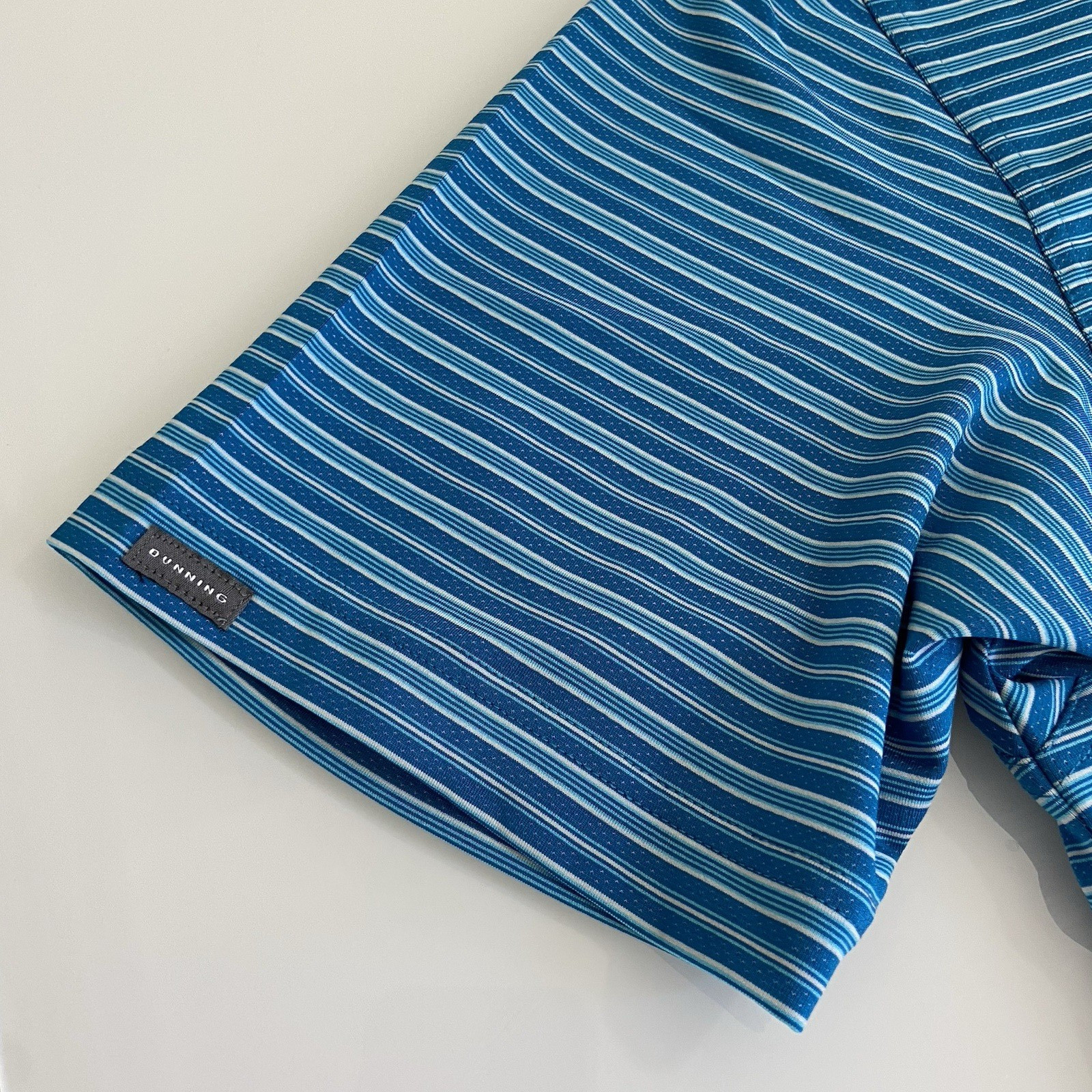 Dunning Golf Men's CoolMax Laguna Blue Striped Polo Shirt Stretch Size Med NEW