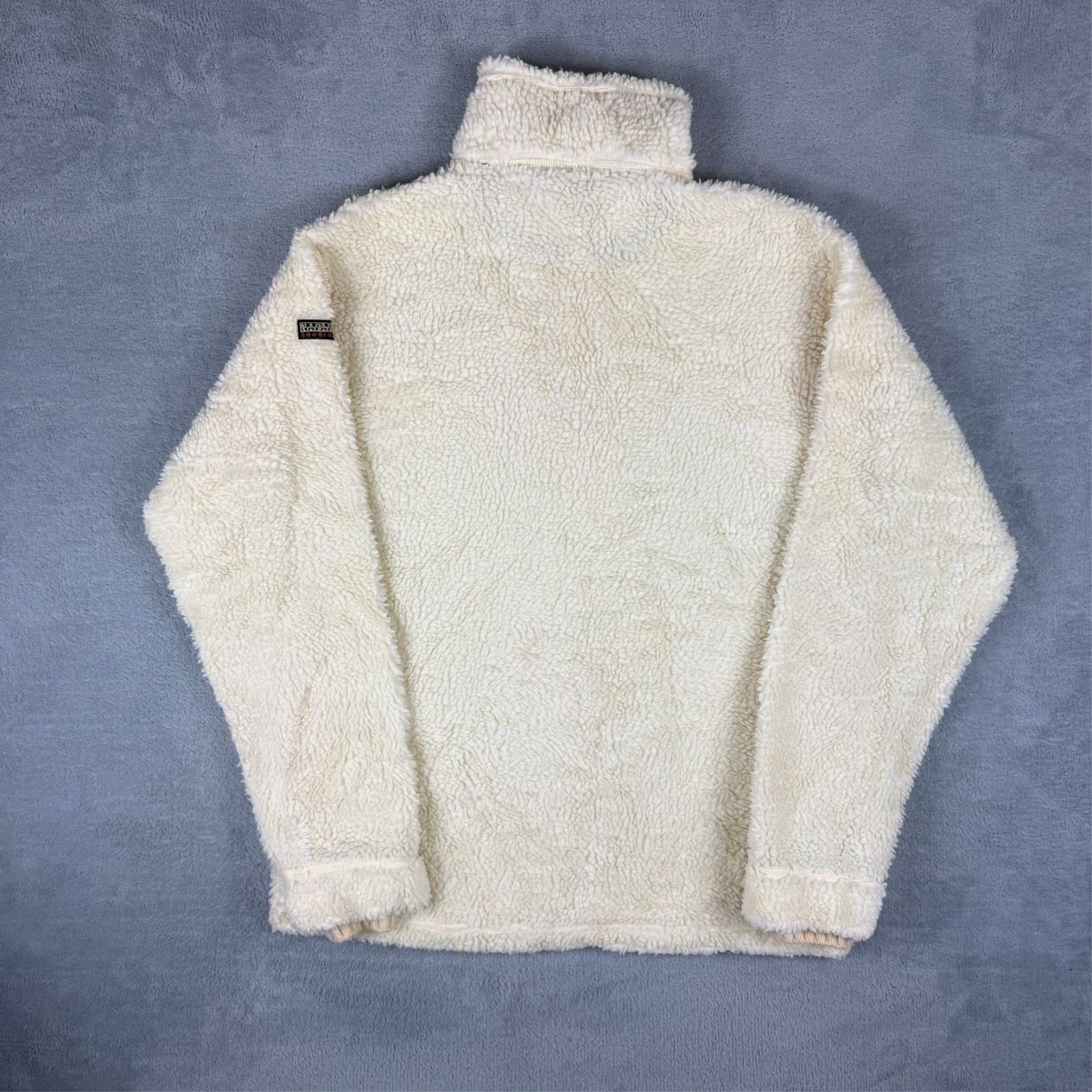 VTG Napapijri 2000's Y2K White Cream Fleece Size Medium 1/4 Quarter Zip Jumper image 8