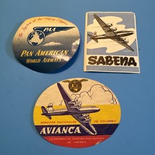 Vintage Sabena Belgium, Avianca Colombia, Pan American Luggage Labels