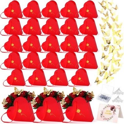 24 Sets Red Heart Flower Boxes Mother's Day Bouquet Arrangement Butterflies