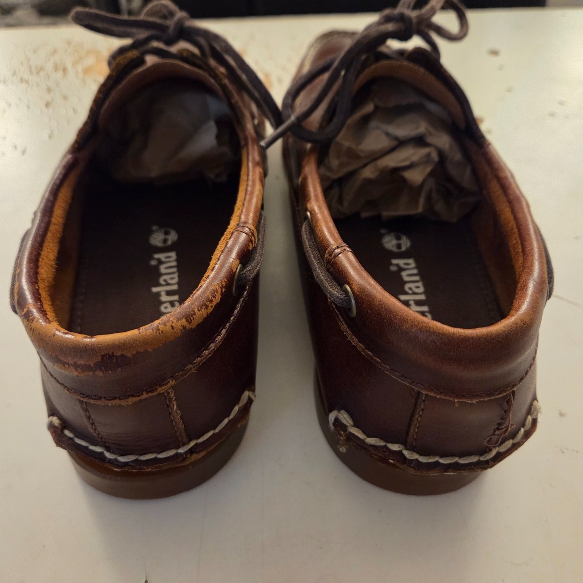 Timberland VTG Men’s Boat Slip On Lace Up Brown Leather Loafer Sz 9.0 M Classic Timberland Boot Company M Brown Casual Shoes for Men for  main image 4
