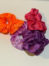 Set of 4 Satin Scrunchies Bright Orange, Pink Purple Hair Accessories