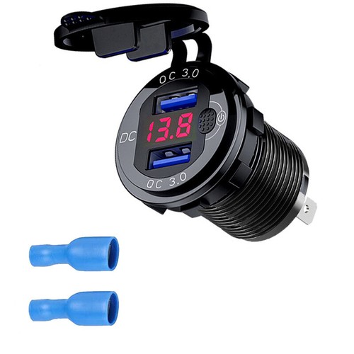 Prise allume-cigare voiture double port USB aluminium 12V-24V prise voltmètre LED - Photo 9 sur 26