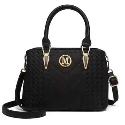 Miss Lulu Faux Leather Weave Effect Shoulder Bag Handbag Black - LG6865