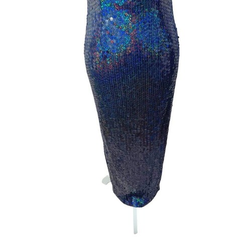Adrianna Papell Evening Dress Navy Blue Iridescent Sequins Column Gown Size 2 - Picture 3 of 10