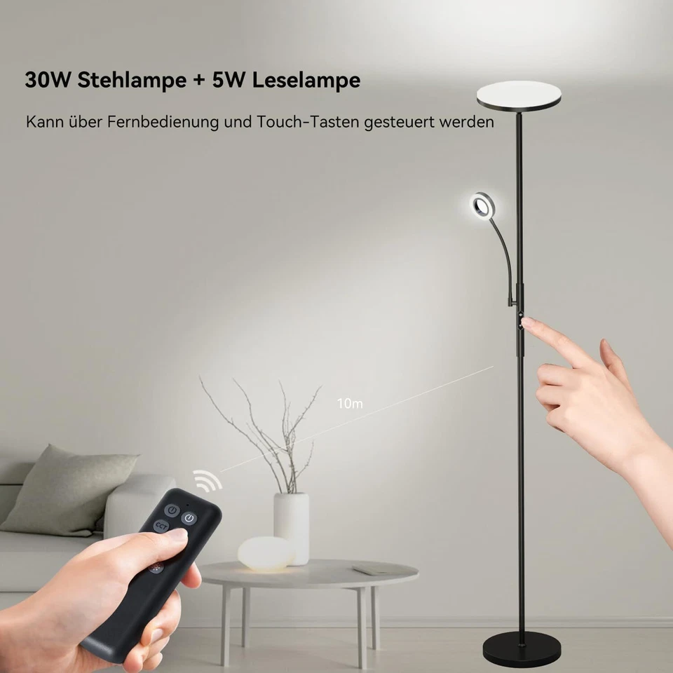 35W LED Stehleuchte Rund Deckenfluter Stehlampe Dimmbar Leselampe Schlafzimmer - Bild 4 von 4