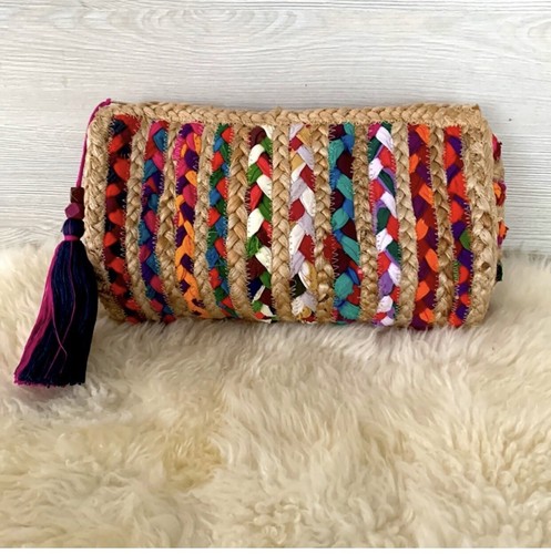 Shiraleah Mirabel Jute Tassel Clutch Multicolor Boho Hippie