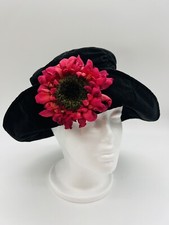 Ladies Vintage Black Hat Red Flower 100 Cotton Elegant Derby Winter