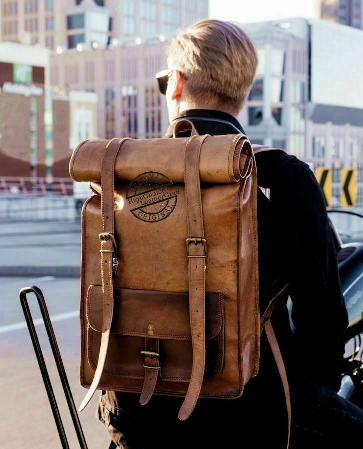 Men's Leather Vintage Laptop Backpack Rucksack Messenger Bag