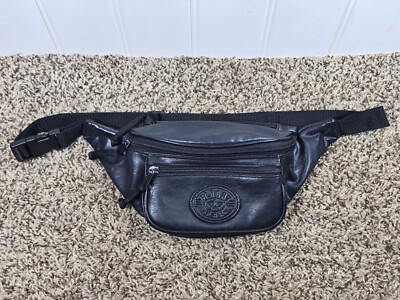Vintage Flight Pax Black Leather Fanny Pack 3 pockets Black Belt Bag/Hip Pack