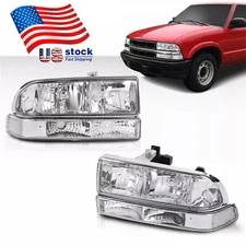 Pair Chrome Clear Headlights & Bumper Lamp For 1998-2004 Chevy S10 Pickup Blazer